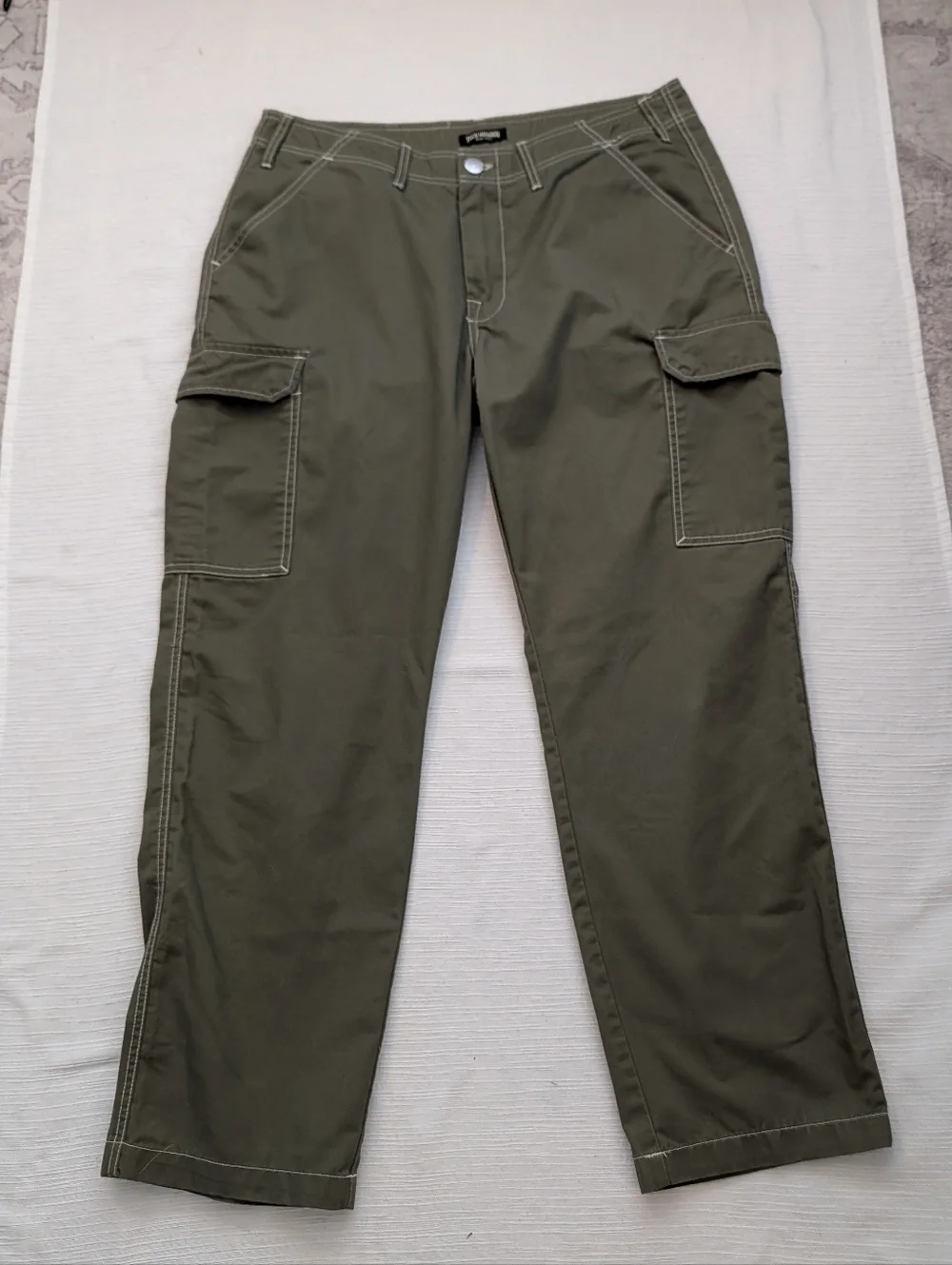 True Religion Ripstop Cargo Pants Kalamata Green White Stitch Men Sz 36